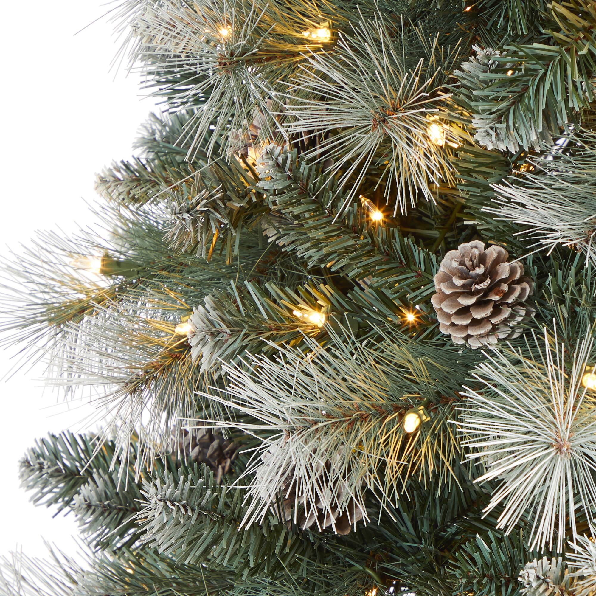 7ft. Pre-Lit Frosted Tip British Columbia Mountain Pine & Pinecones Artificial Christmas Tree with Clear Lights